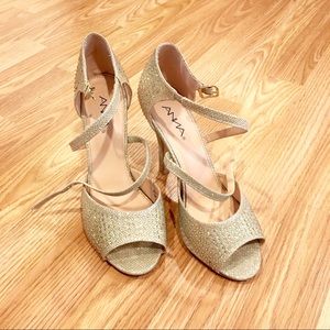 Sparkly peep toe heels